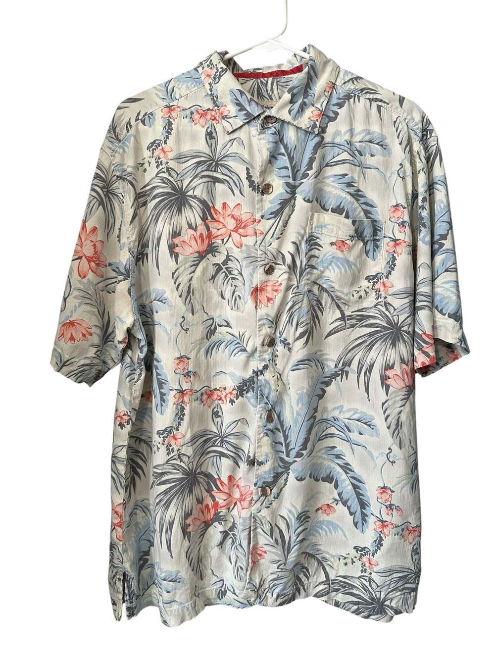 Tommy Bahama Original Fit 100% Silk Tropical Floral Short Sleeve Button-Up Shirt